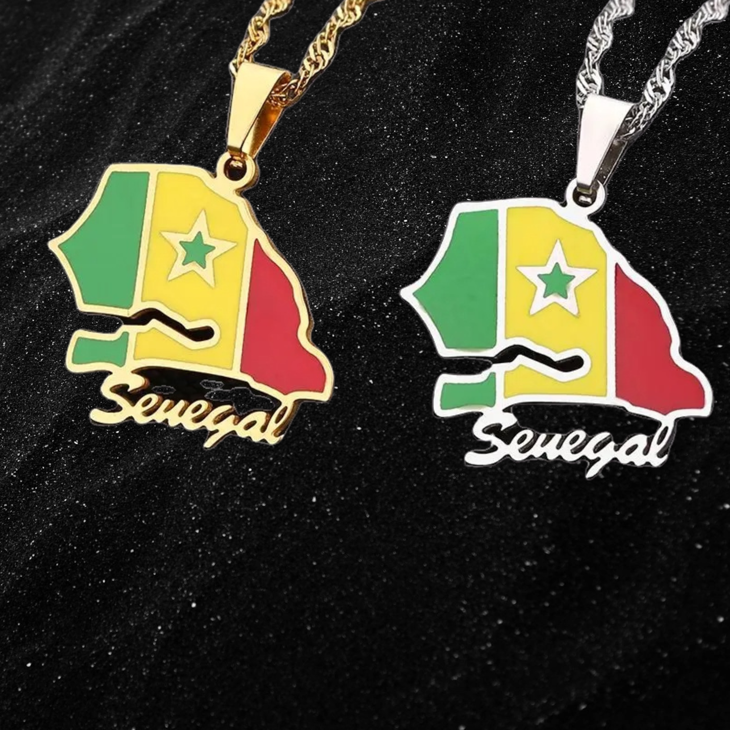 Senegal Map Necklace With Colored Flag