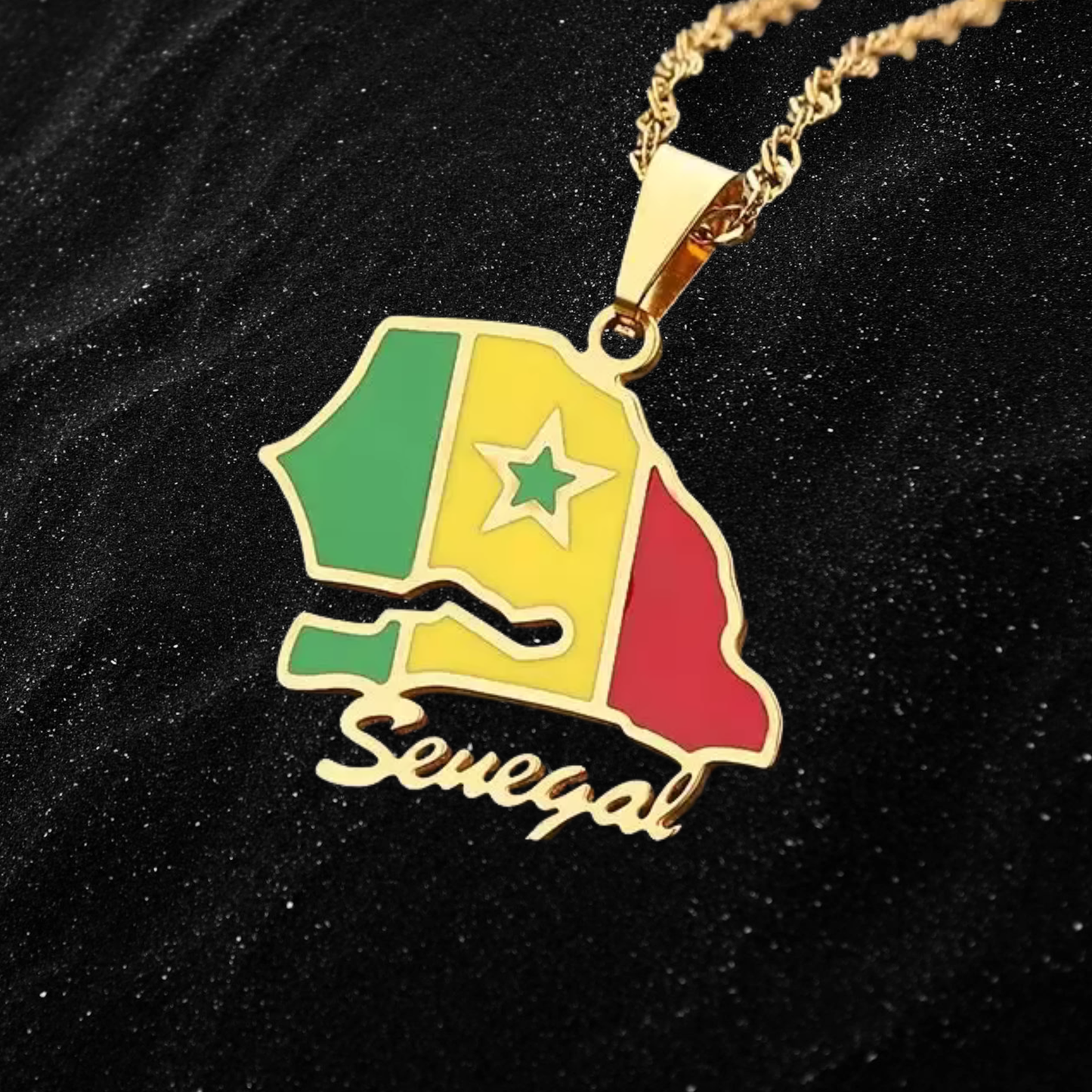Senegal Map Necklace With Colored Flag