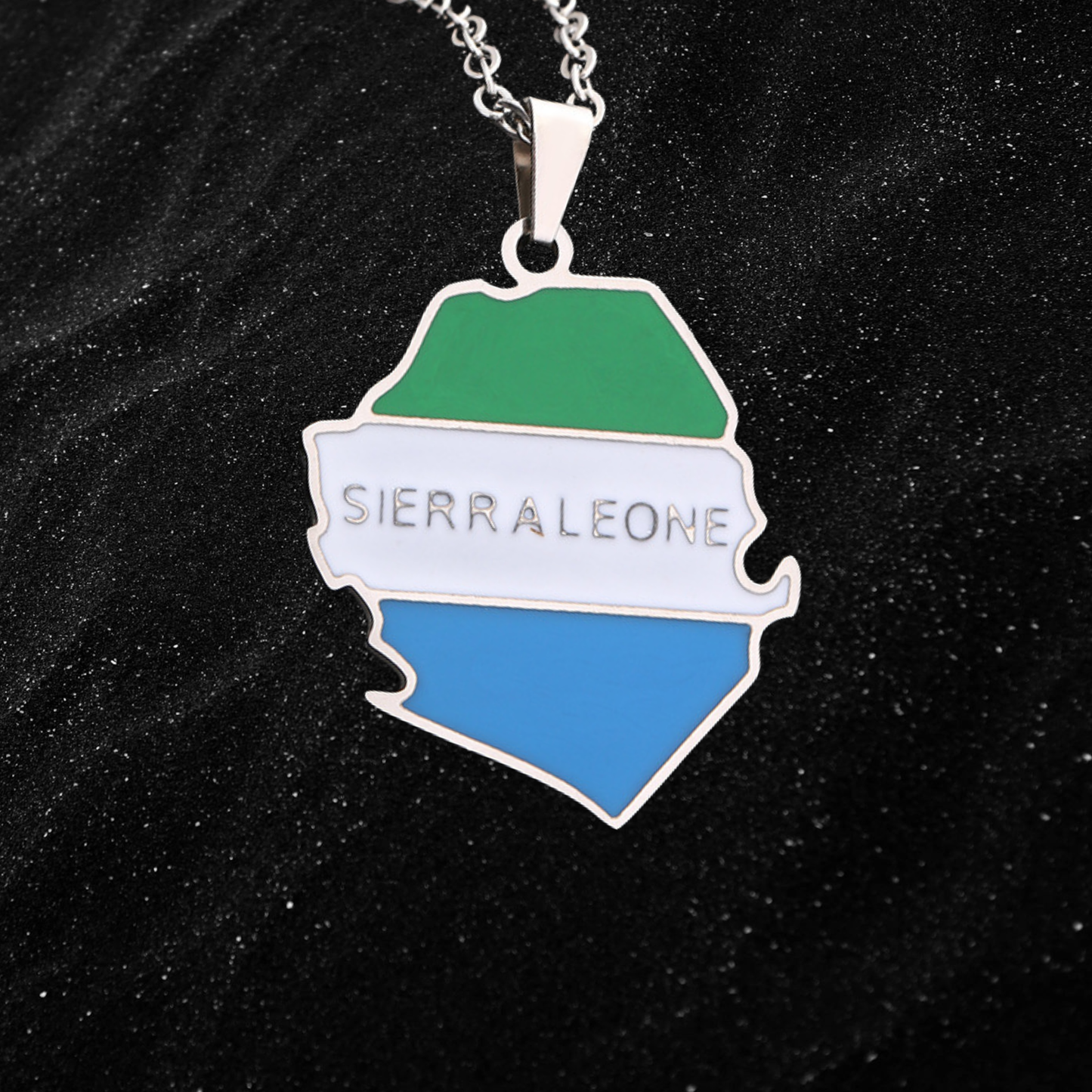 Sierra Leone Map Necklace With Colored Flag