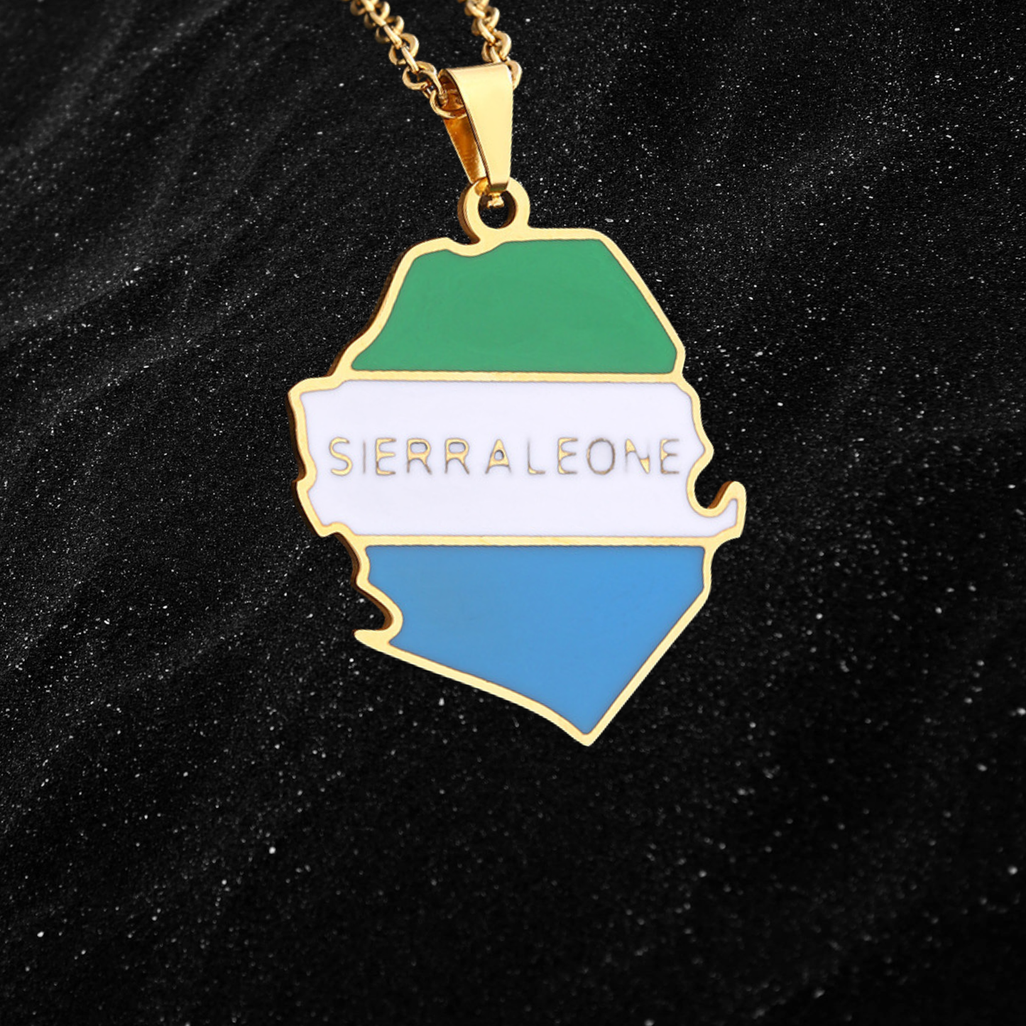 Sierra Leone Map Necklace With Colored Flag