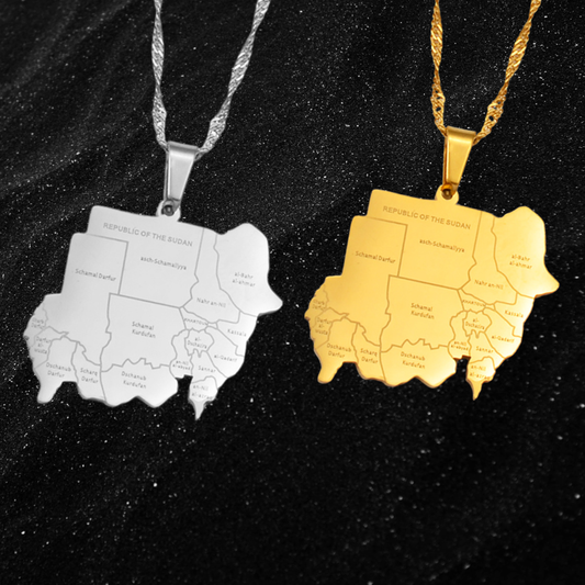 Sudan Map Necklace With City Names