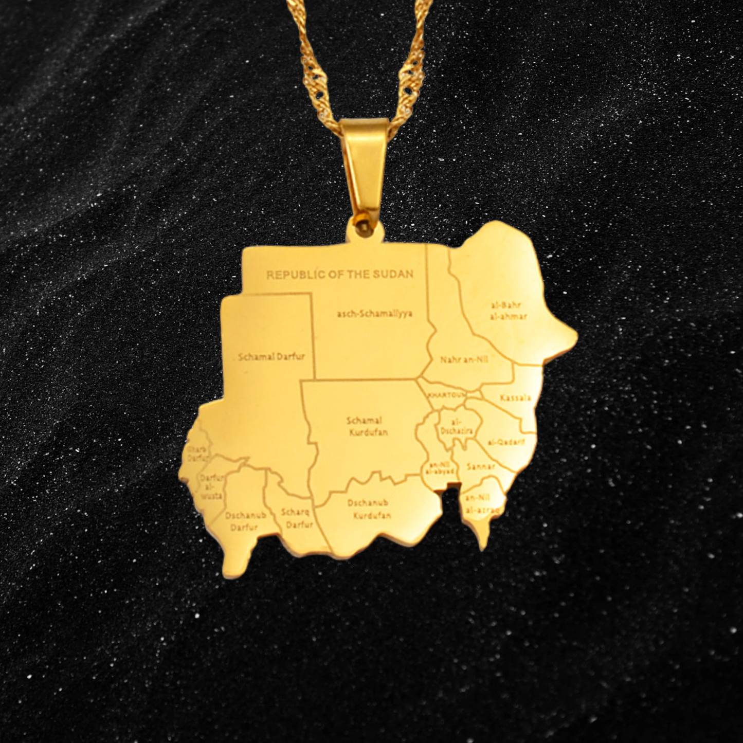 Sudan Map Necklace With City Names
