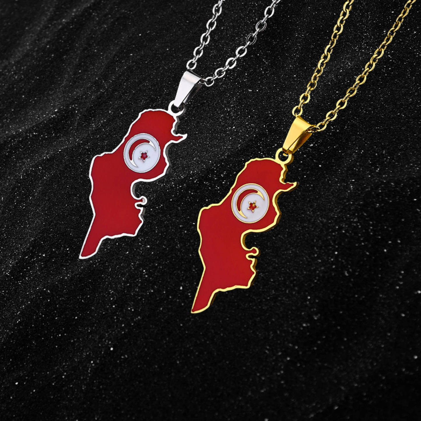 Tunisia Map Necklace With Colored Flag
