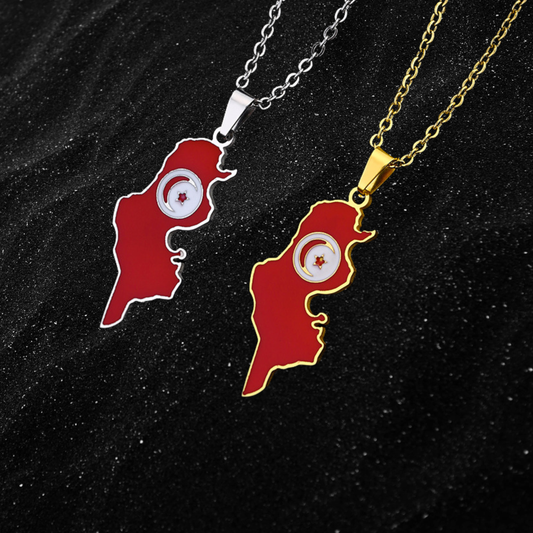 Tunisia Map Necklace With Colored Flag