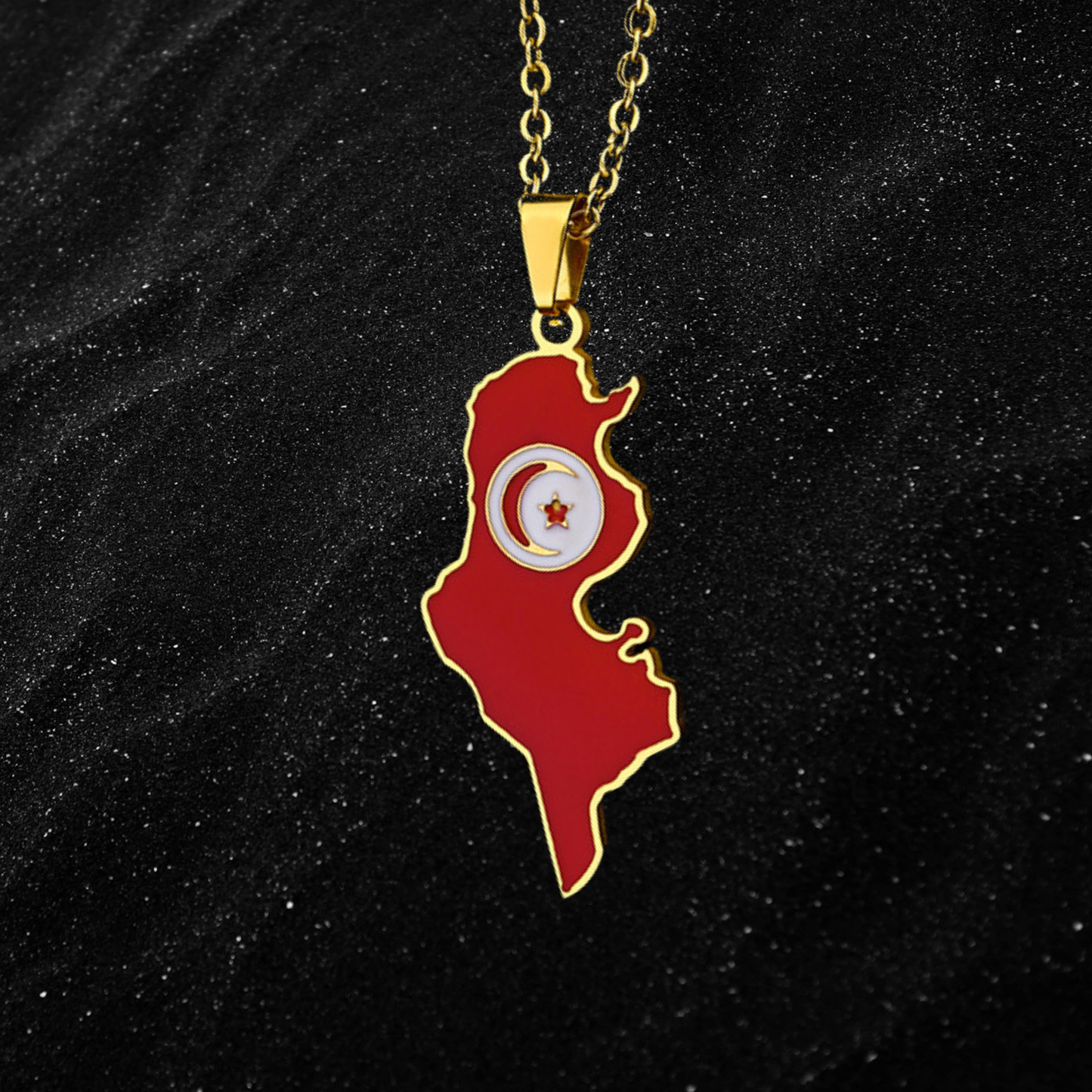 Tunisia Map Necklace With Colored Flag