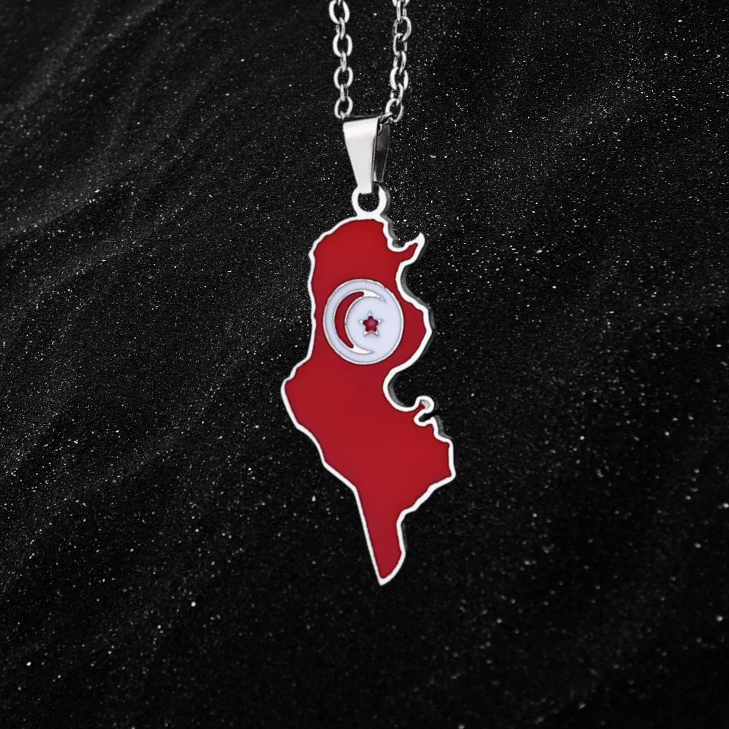 Tunisia Map Necklace With Colored Flag