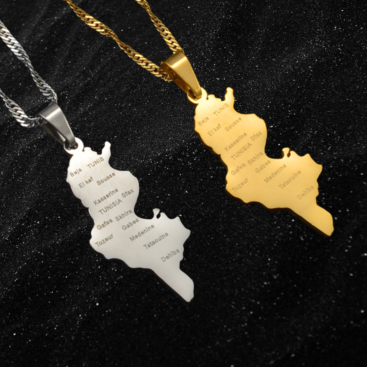 Tunisia Map Necklace With City Names