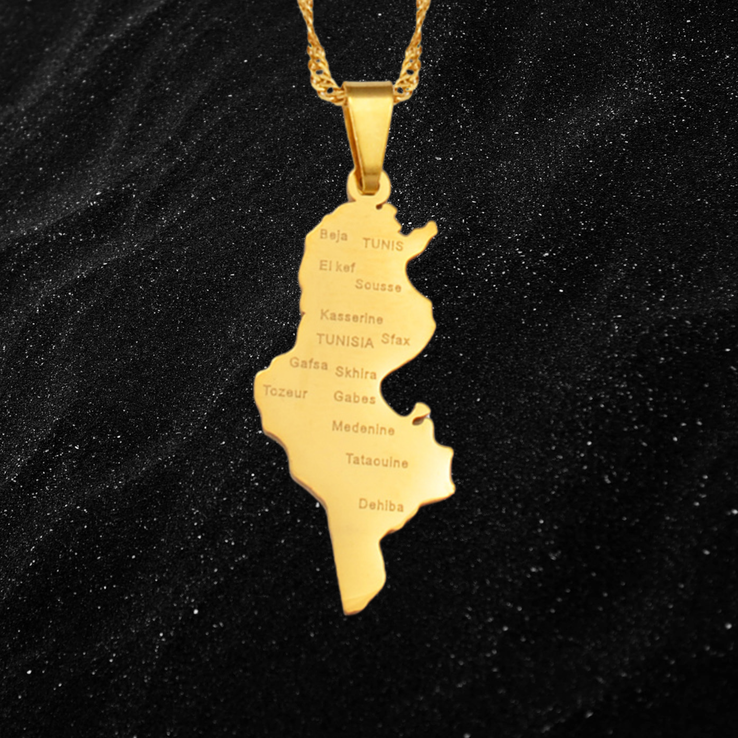 Tunisia Map Necklace With City Names