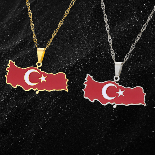Turkey Map Necklace With Colored Flag