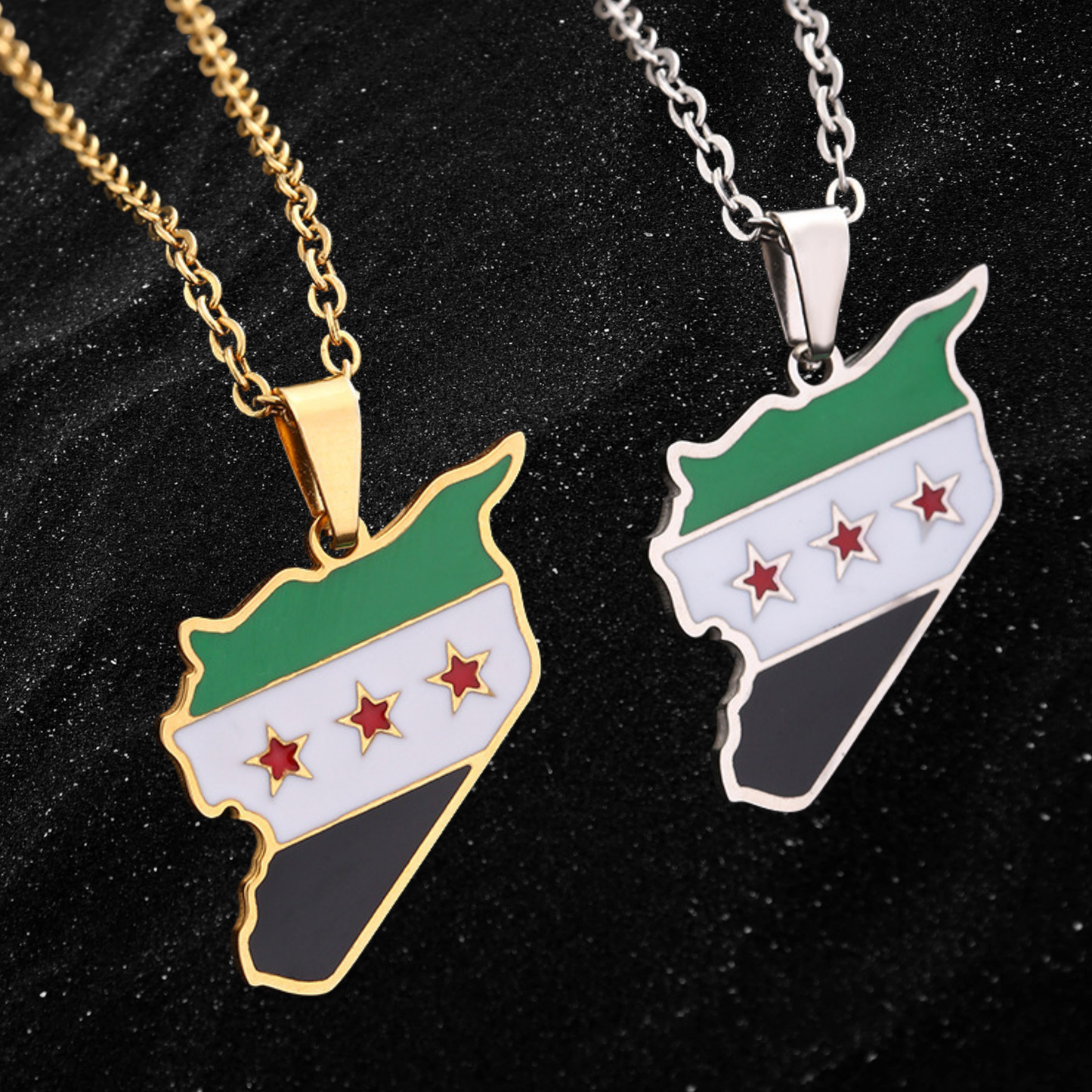 Syria Map Necklace With Colored Flag