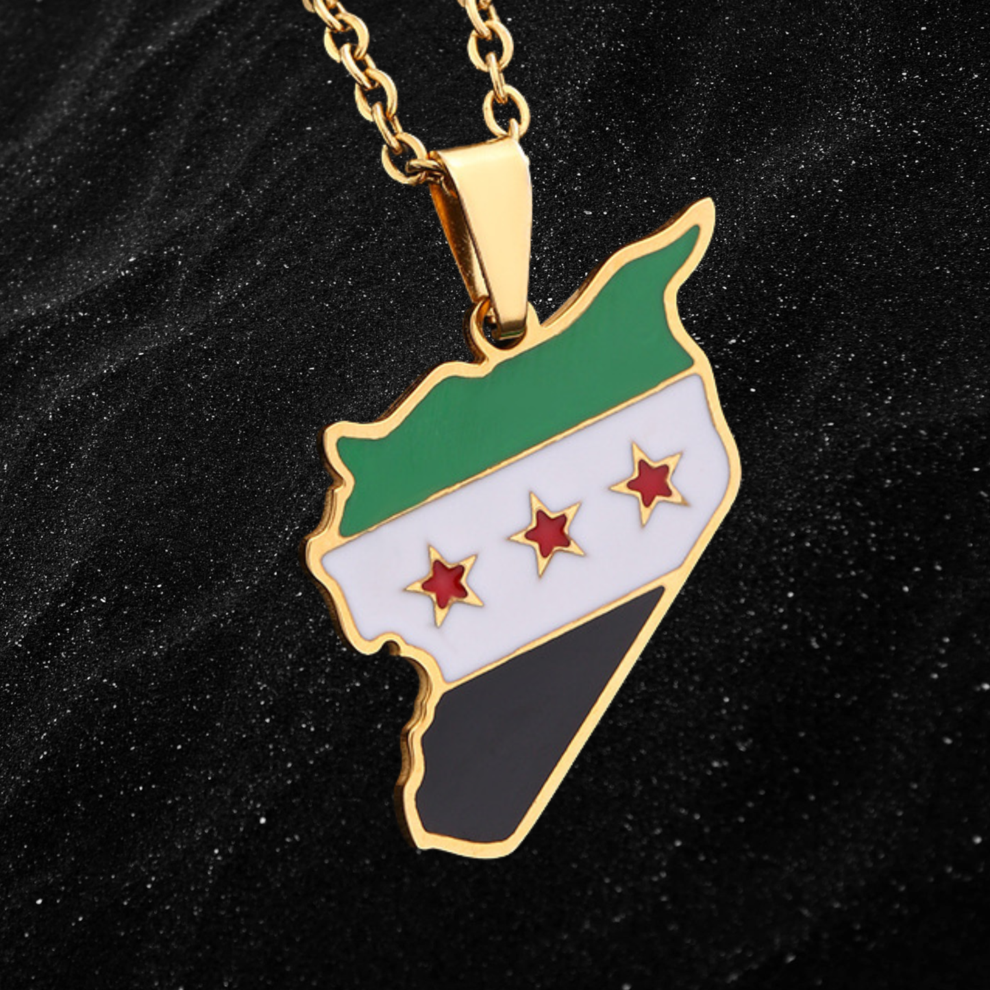Syria Map Necklace With Colored Flag