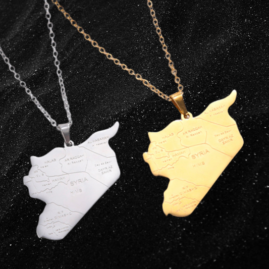 Syria Map Necklace With City Names