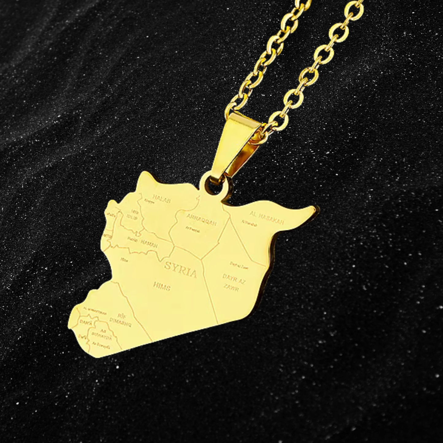 Syria Map Necklace With City Names