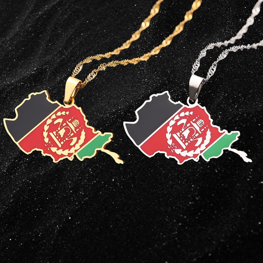 Afghanistan Map Necklace With Colored Flag