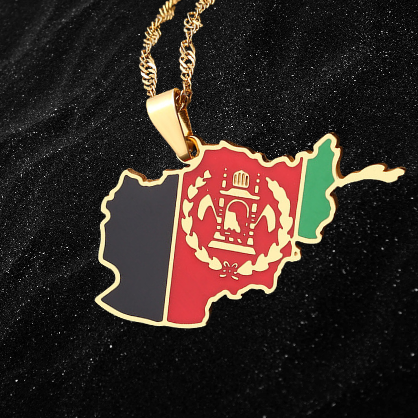 Afghanistan Map Necklace With Colored Flag