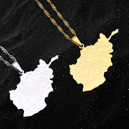 Afghanistan Map Necklace With City Names