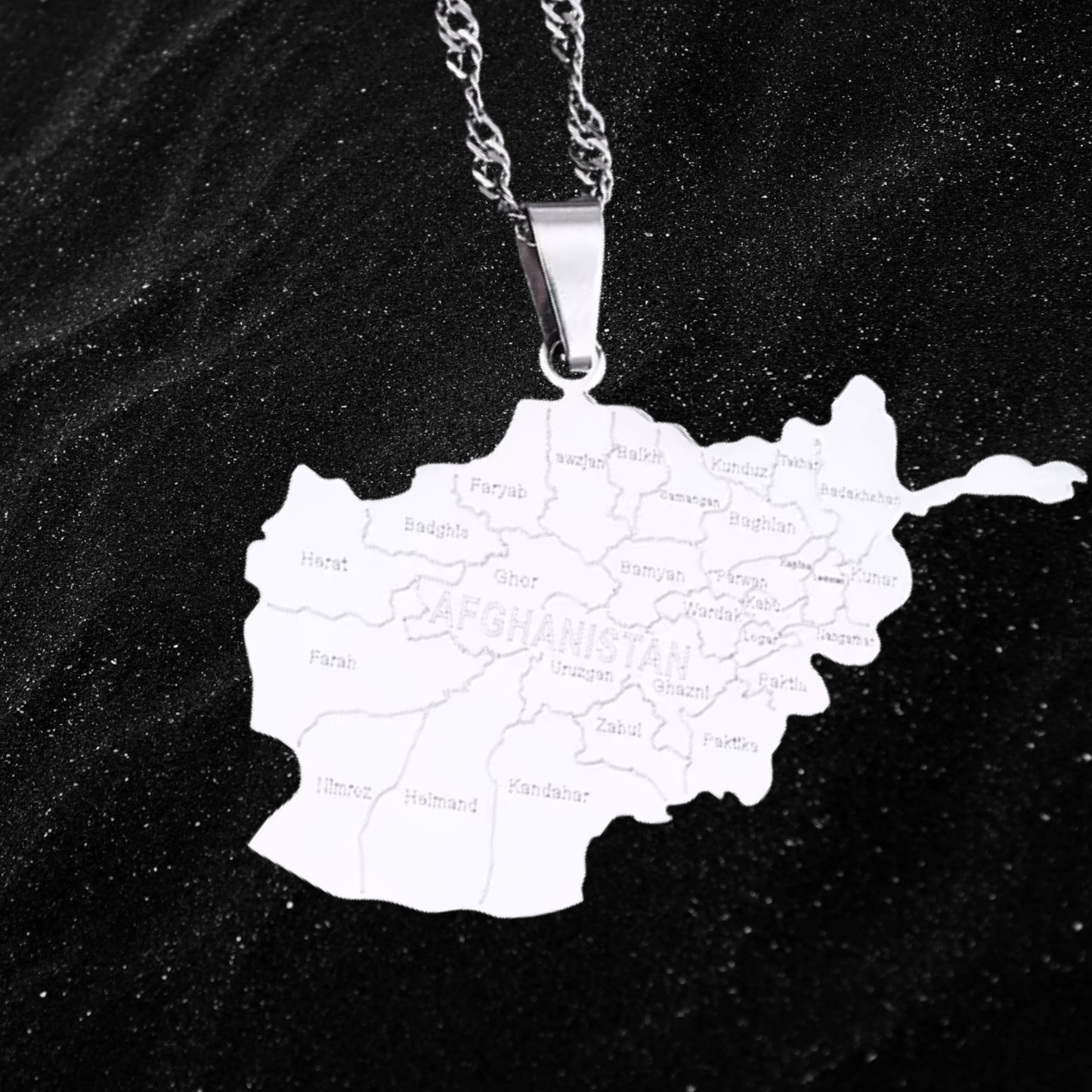 Afghanistan Map Necklace With City Names