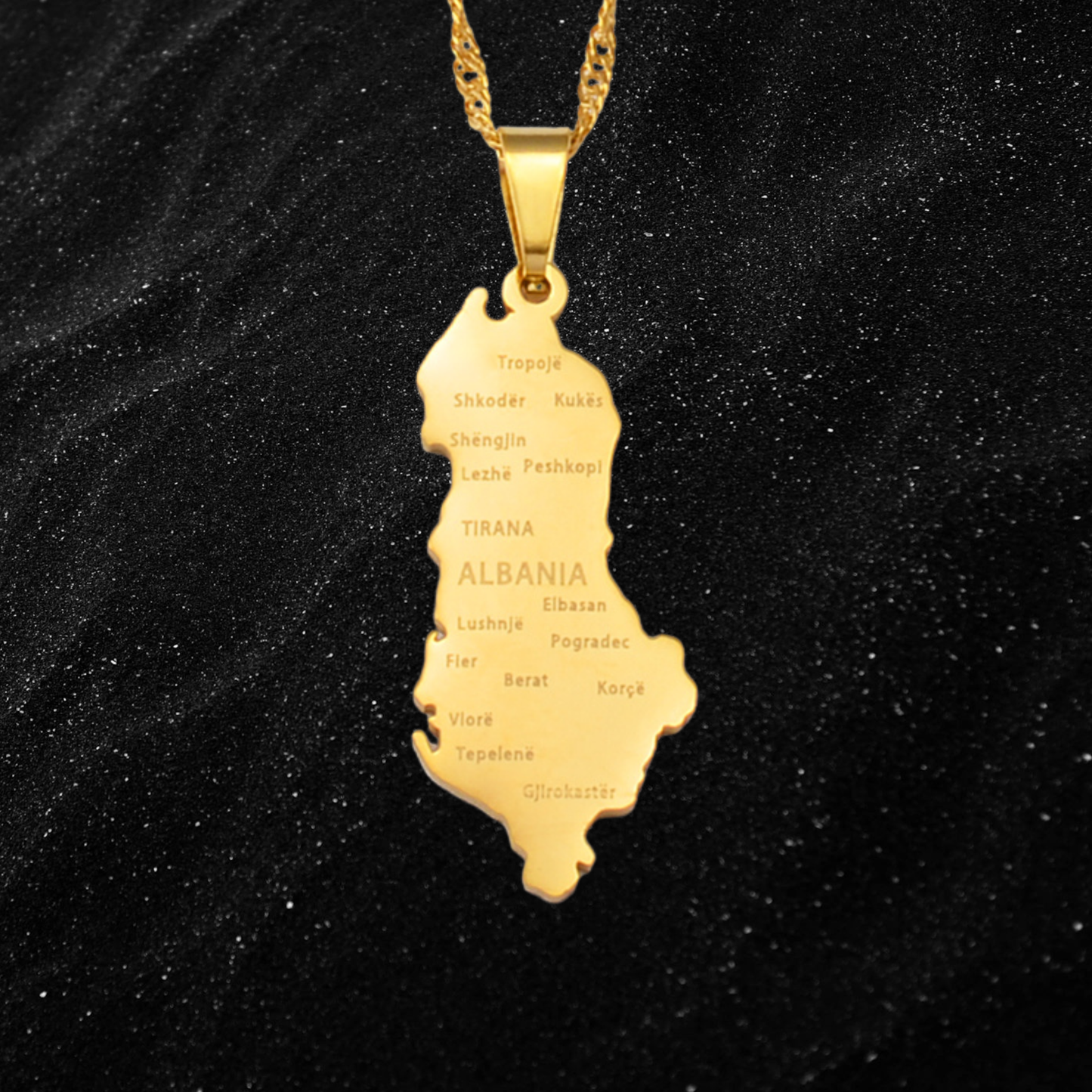 Albania Map Necklace With City Names
