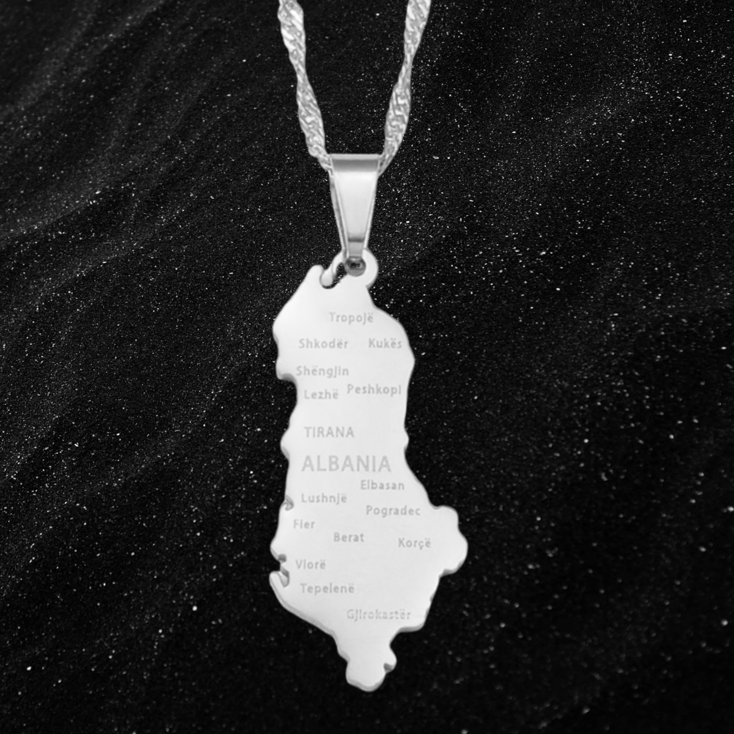 Albania Map Necklace With City Names
