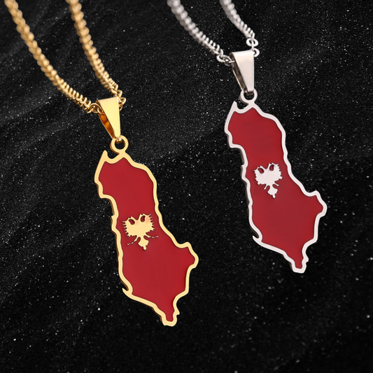 Albania Map Necklace With Colored Flag