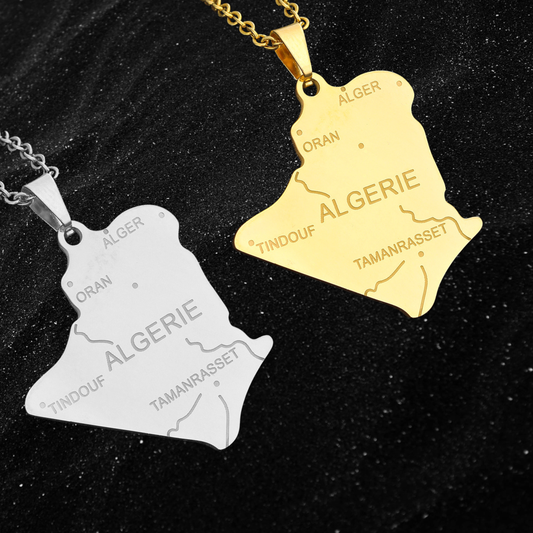 Algeria Map Necklace With City Names in French