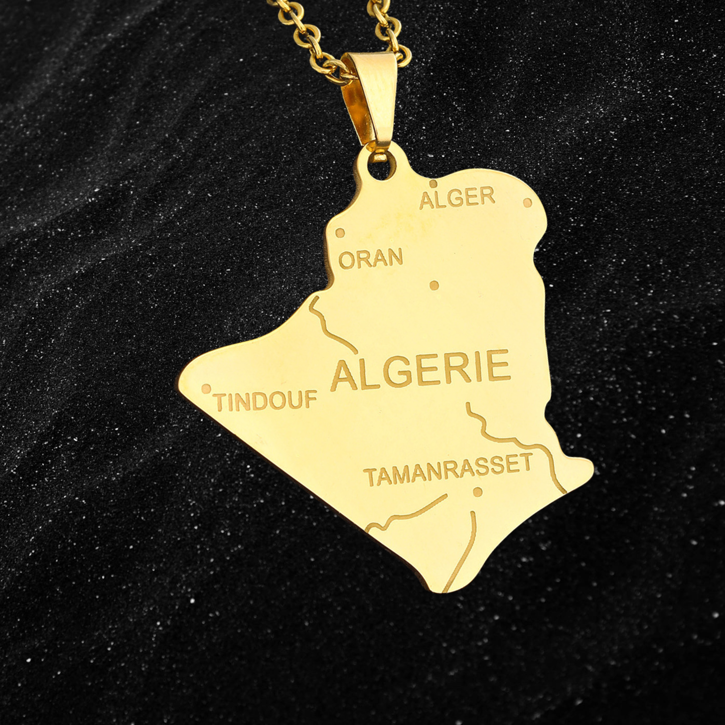 Algeria Map Necklace With City Names in French