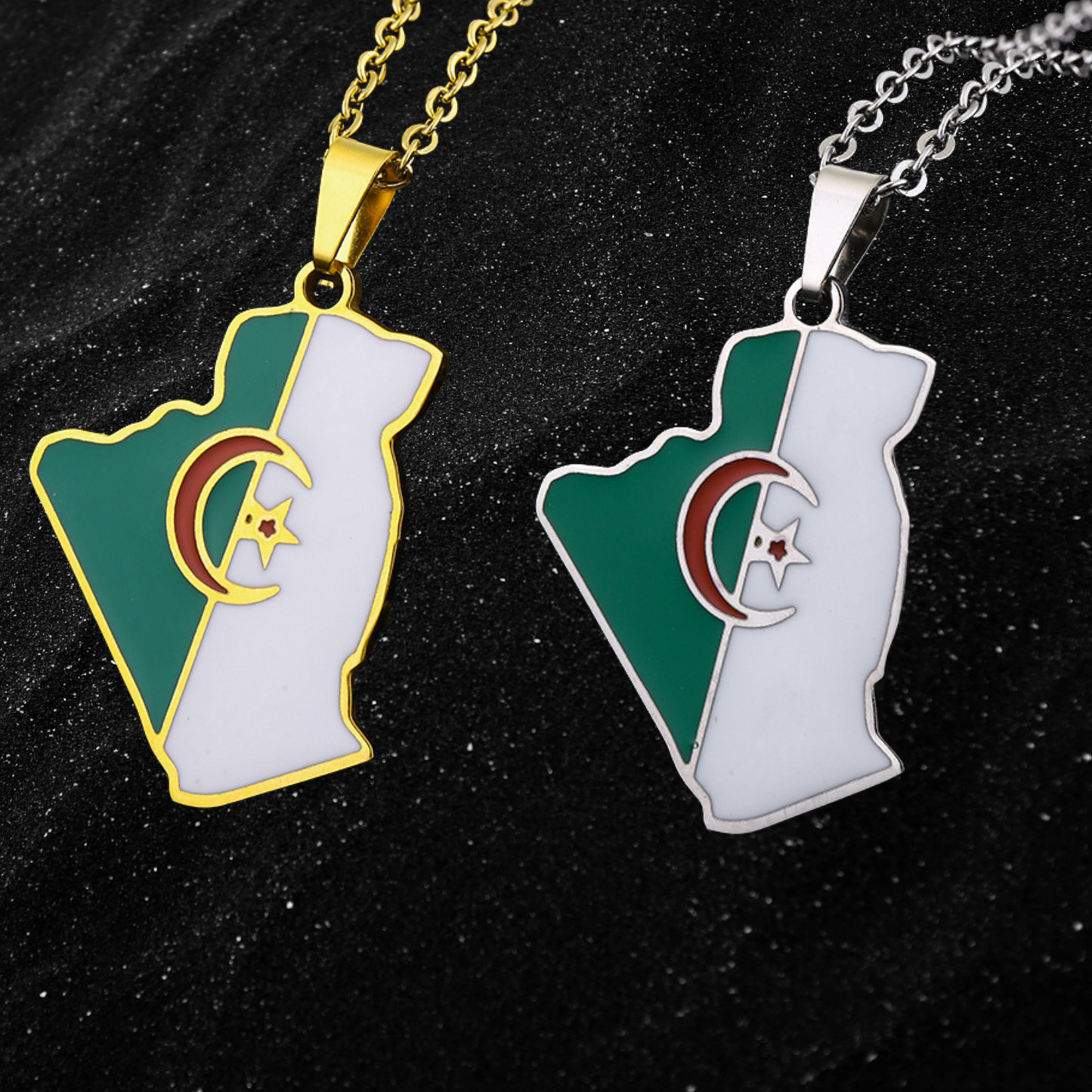 Algeria Map Necklace With Colored Flag