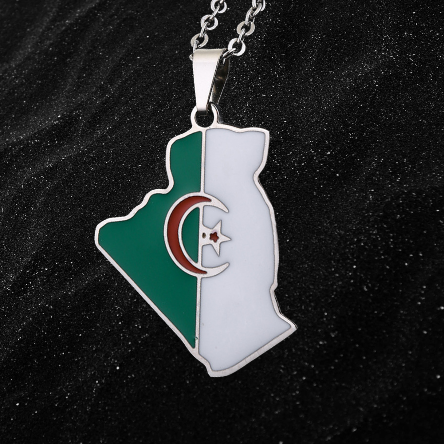 Algeria Map Necklace With Colored Flag