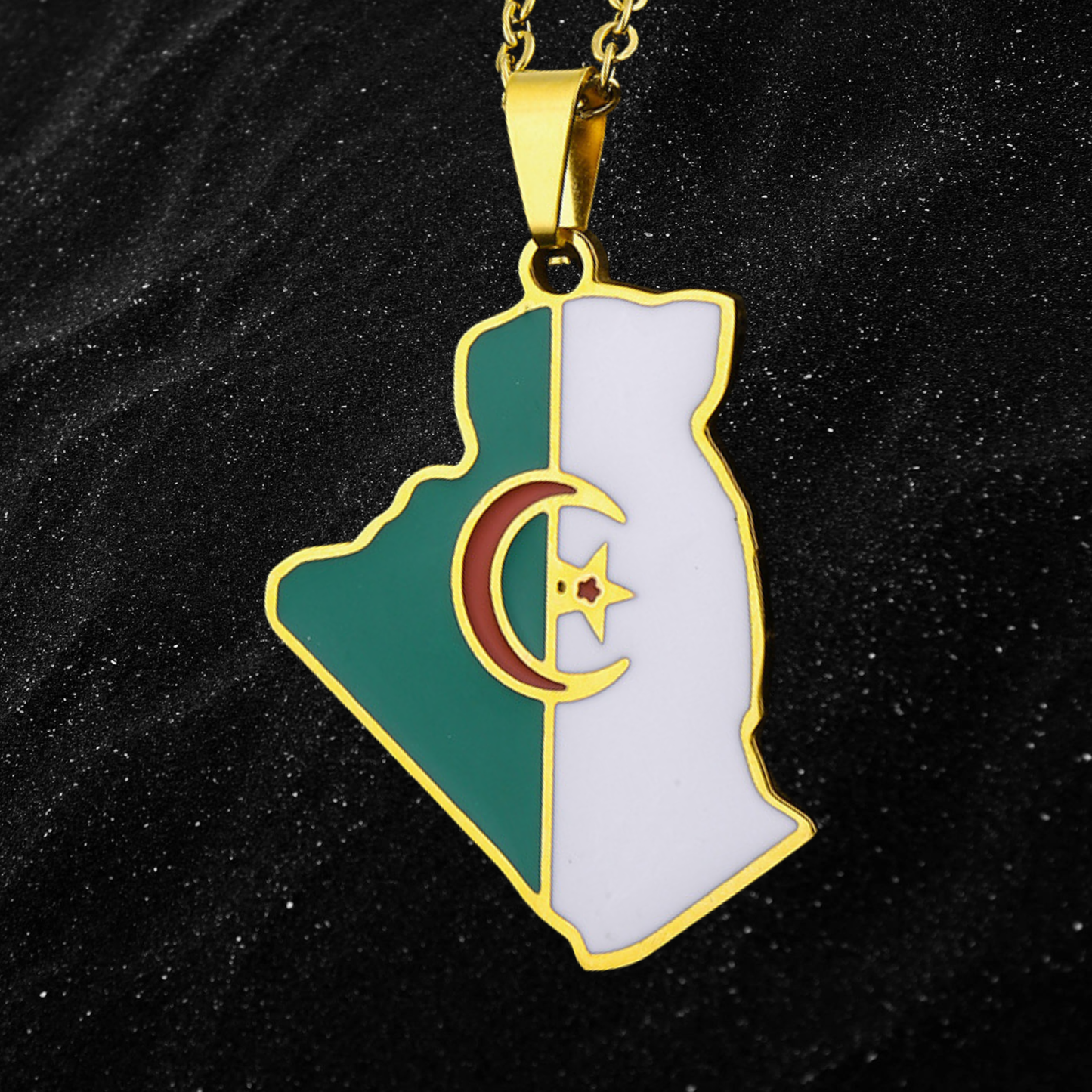 Algeria Map Necklace With Colored Flag