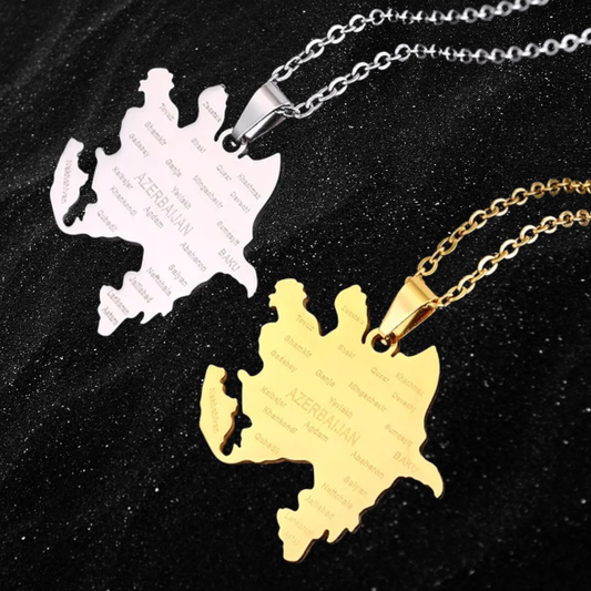 Azerbaijan Map Necklace With City Names
