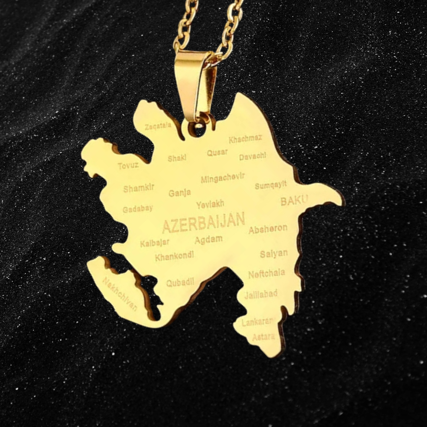 Azerbaijan Map Necklace With City Names