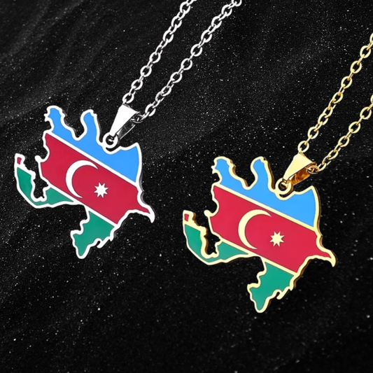 Azerbaijan Map Necklace With Colored Flag