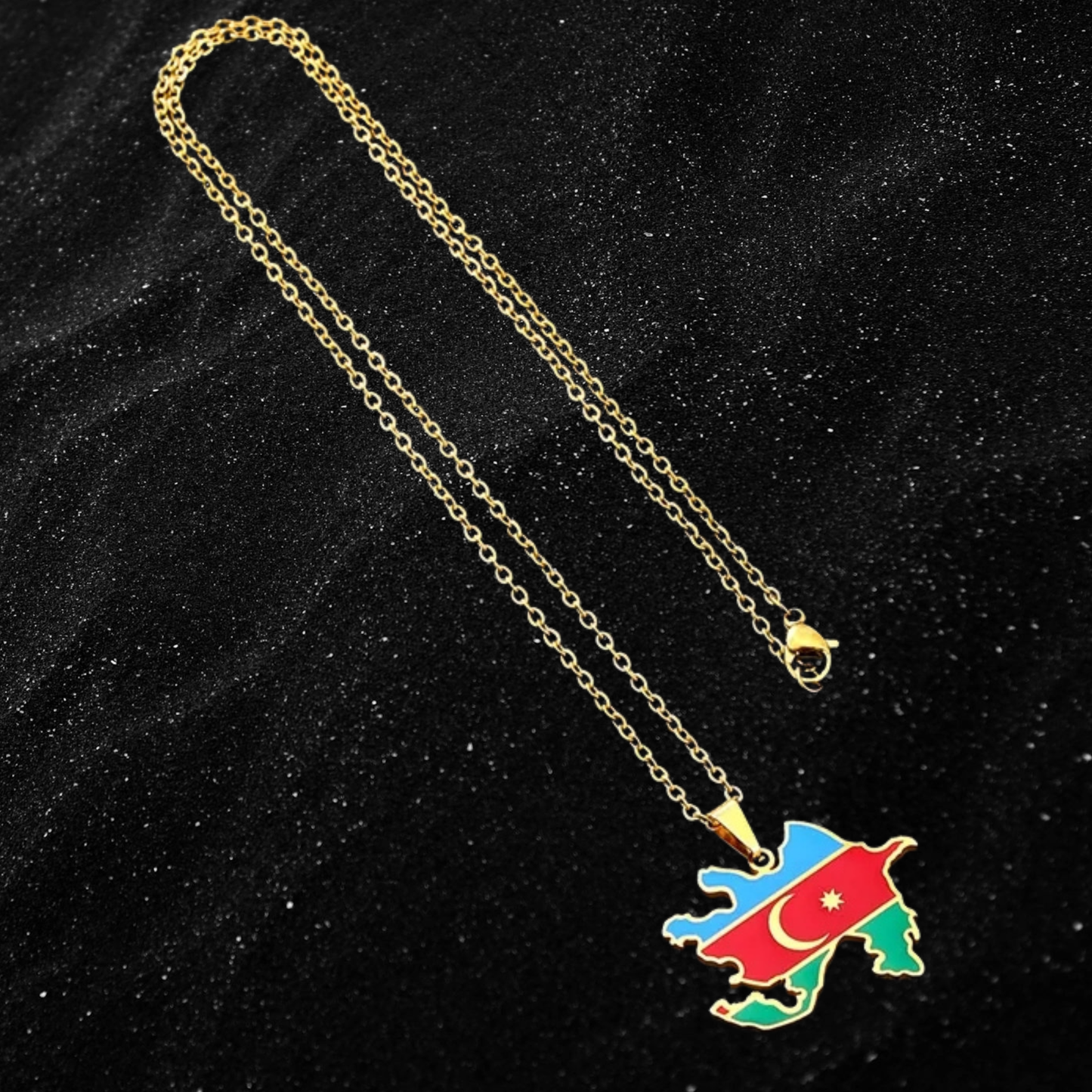 Azerbaijan Map Necklace With Colored Flag