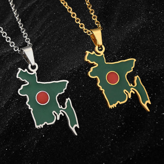 Bangladesh Map Necklace With Colored Flag
