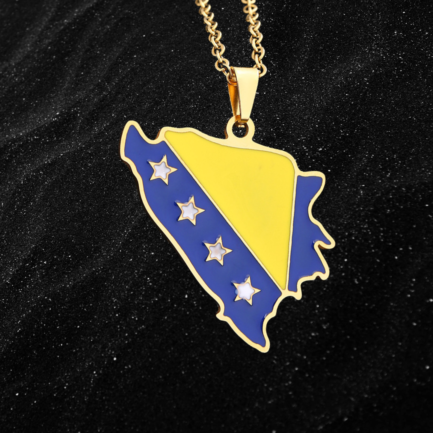 Bosnia Map Necklace With Colored Flag