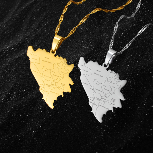 Bosnia Map Necklace With City Names