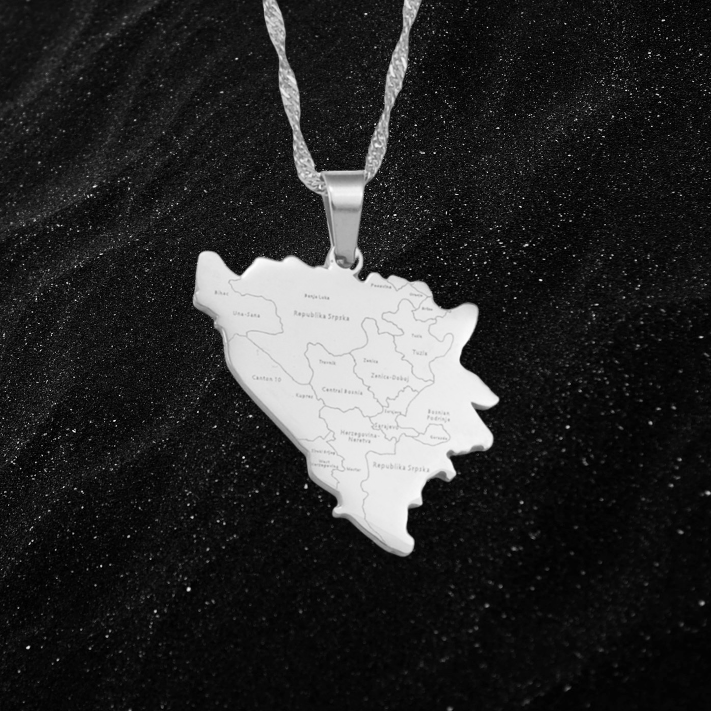 Bosnia Map Necklace With City Names