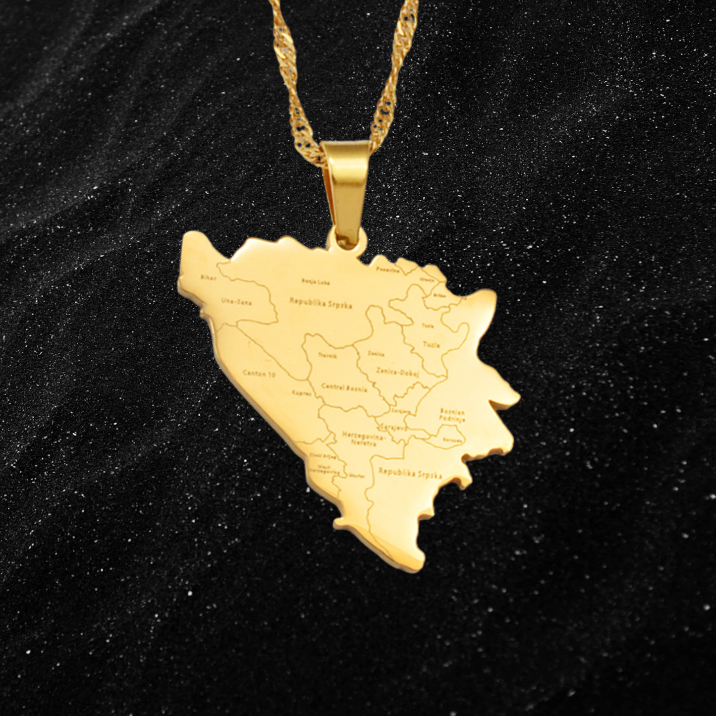 Bosnia Map Necklace With City Names