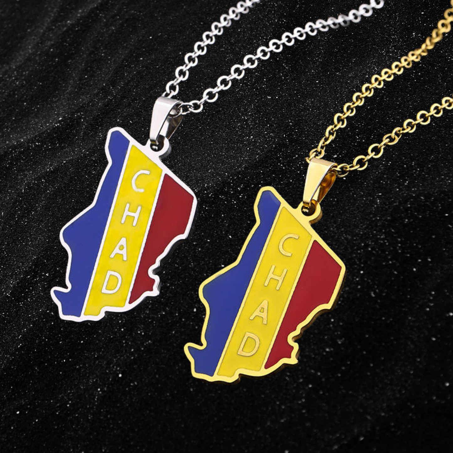 Chad Map Necklace With Colored Flag