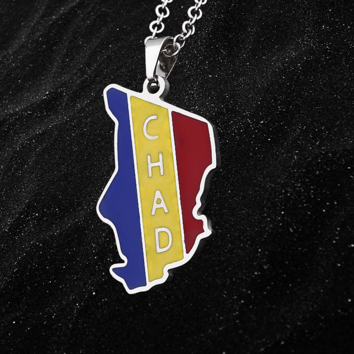 Chad Map Necklace With Colored Flag