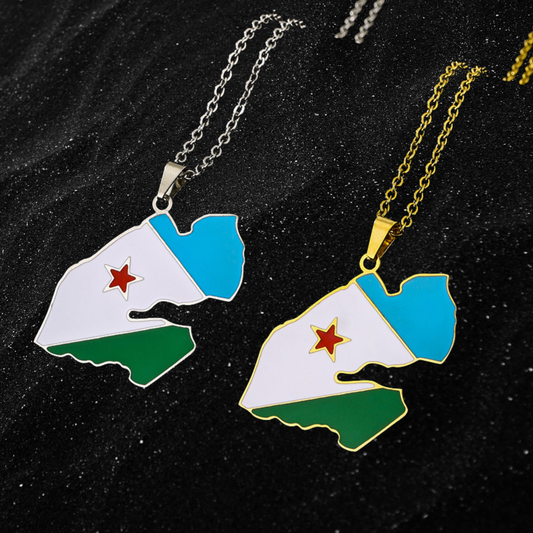Djibouti Map Necklace With Colored Flag