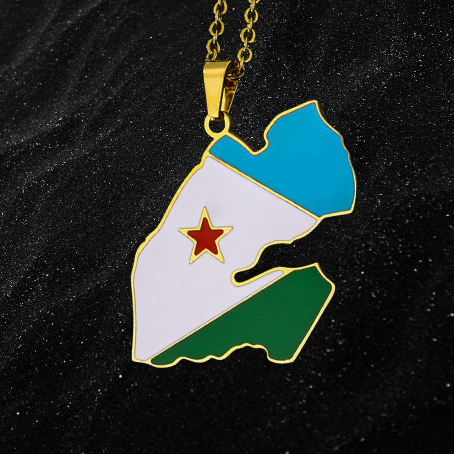 Djibouti Map Necklace With Colored Flag